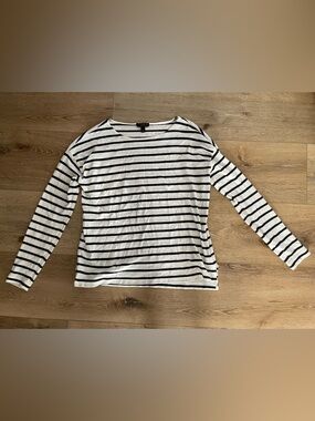 J crew white and navy stripe breton long sleeve shirt size small